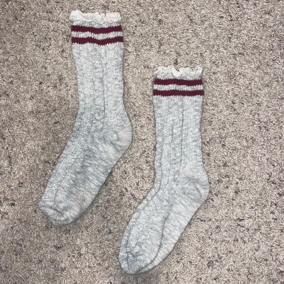 Cable Knit Striped Lace Trim Socks - Picture 1 of 4
